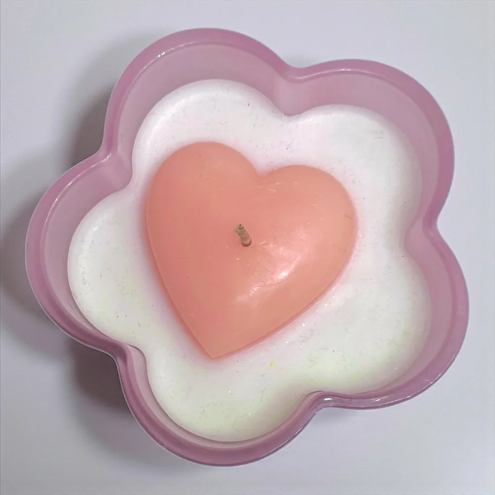 Anthropologie Pink Heart Candle Floral Glass Jar NWT